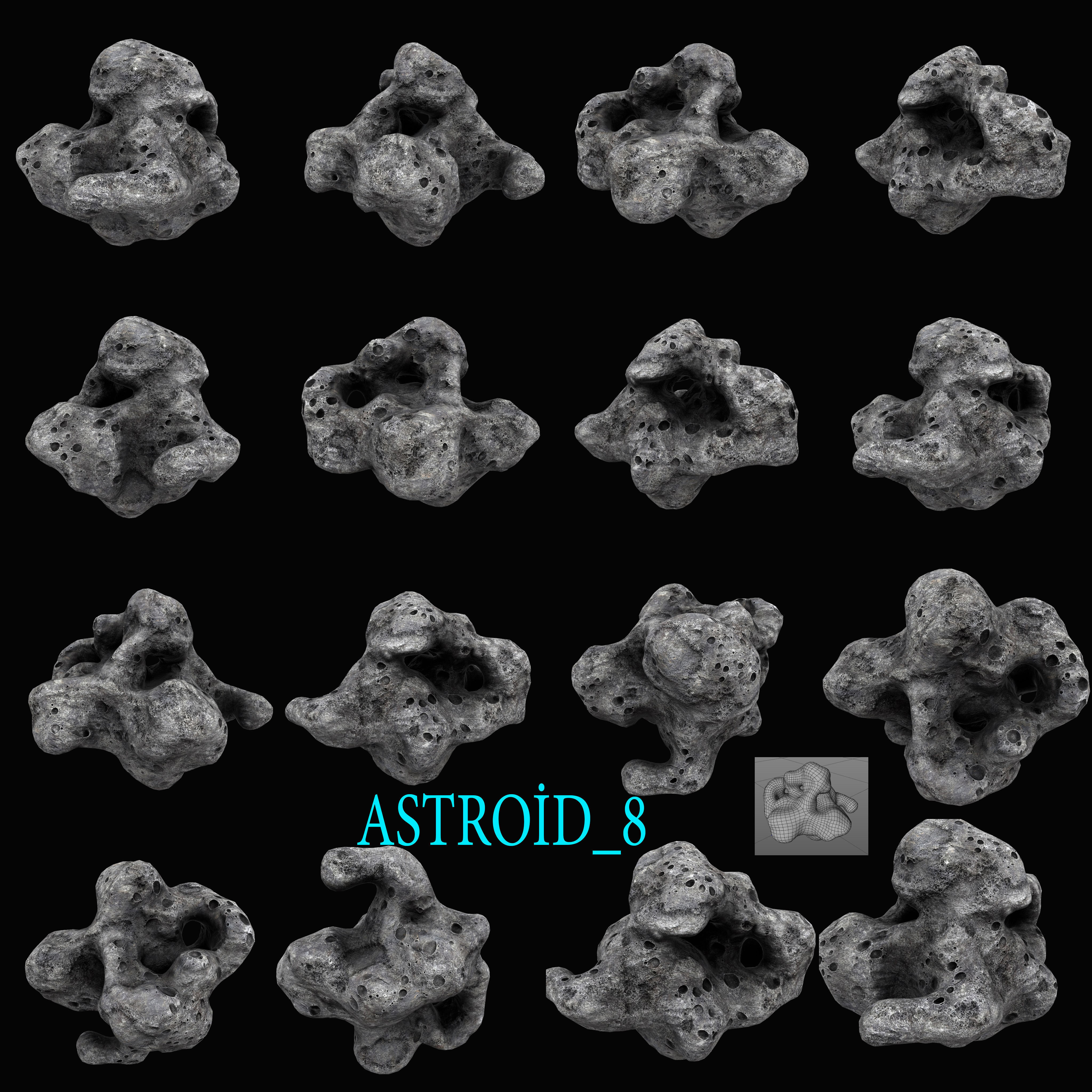 Astroid set 1 high quality asteroid Low-poly 3D model_4