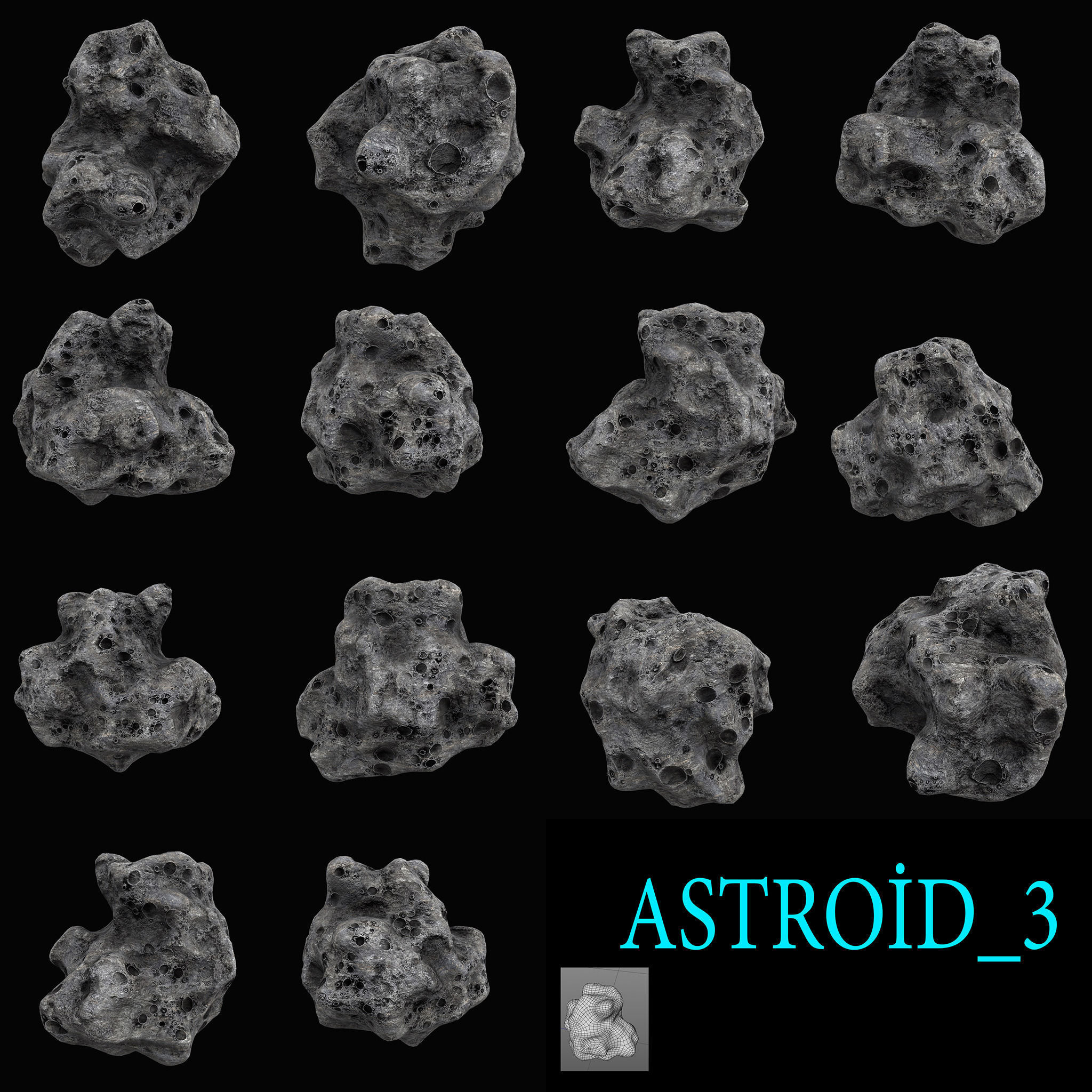 Astroid set 1 high quality asteroid Low-poly 3D model_3