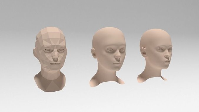 Low Poly Woman Heads Low-poly 3D model