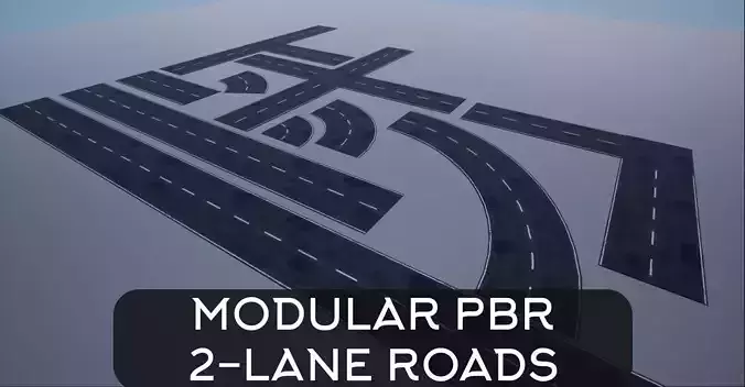 Modular Patched Road pack PBR Low-poly 3D model