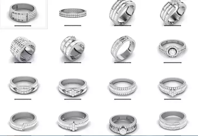 16 Women bride solitaire band ring 3dm render detail 3D Model Collection