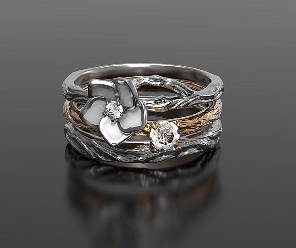 Wild white flower enamel ring 3D print model