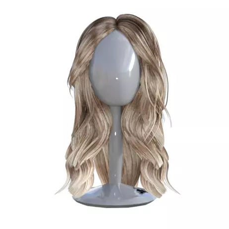 realistic hair wig with long blonde on mannequin 3D model_0