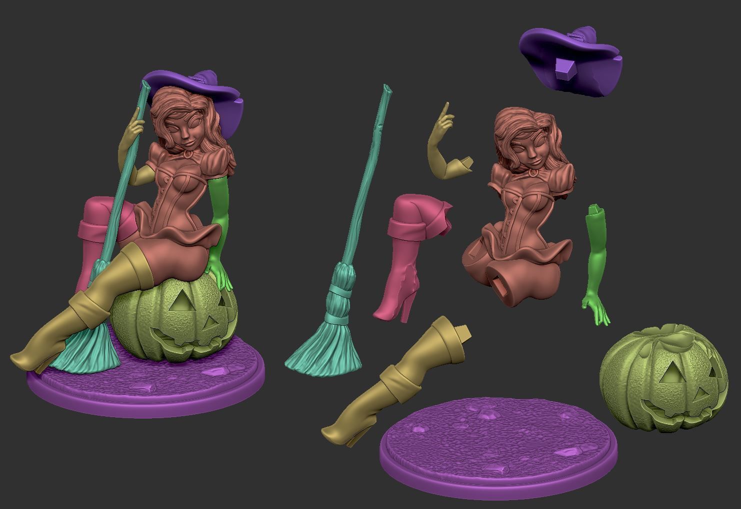 Witch Pinup - Pumpkin 3D print model_2