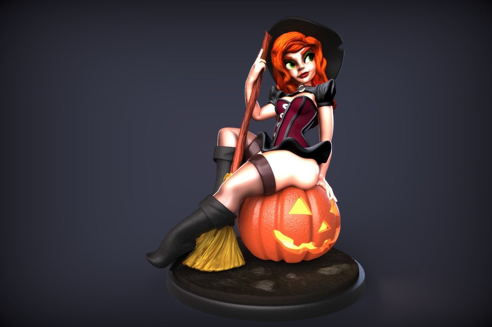Witch Pinup - Pumpkin 3D print model_1