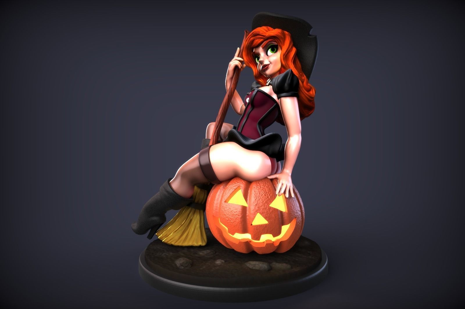 Witch Pinup - Pumpkin 3D print model_4