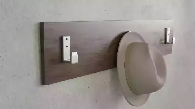 Fedora wooden coat rack with hat 3D model