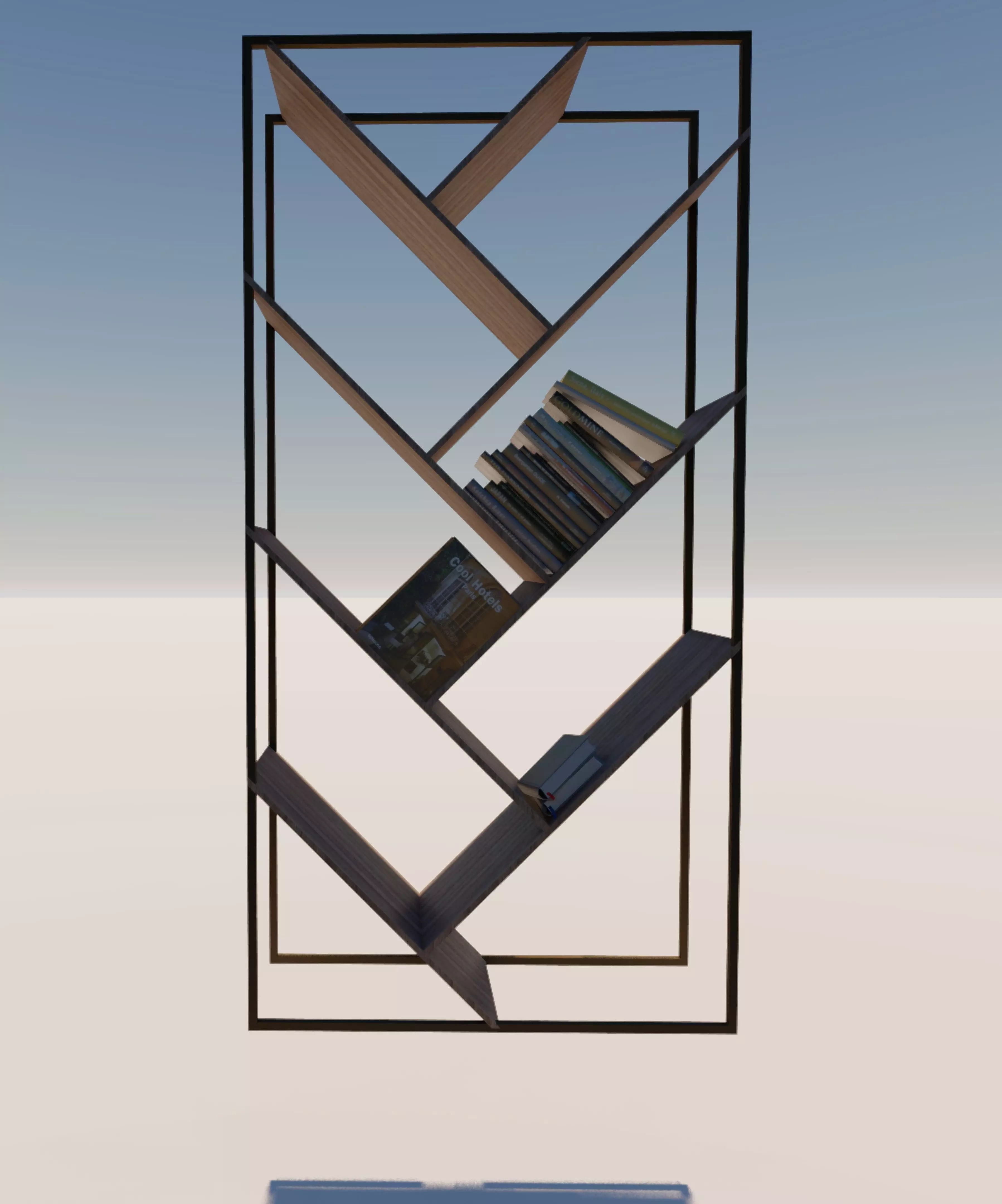 LIBRARY book shelf with books Low-poly 3D model_0