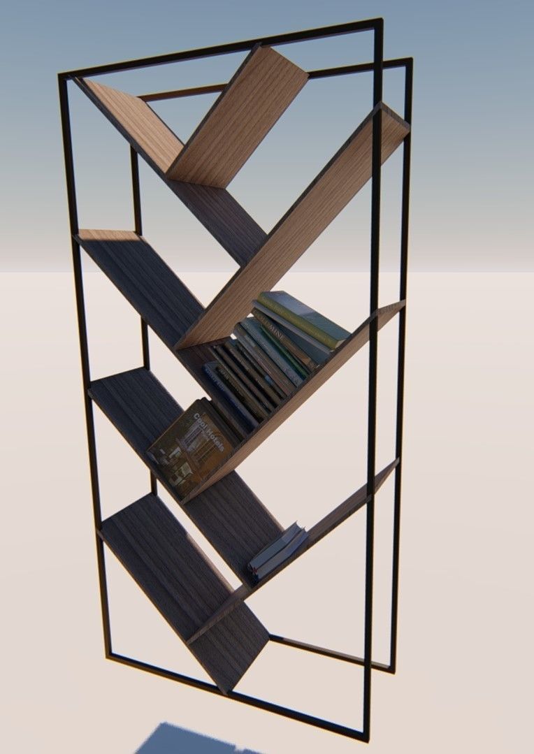 LIBRARY book shelf with books Low-poly 3D model_1