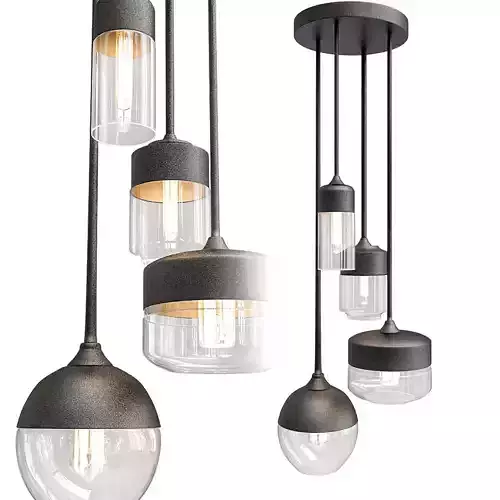 Untitled four hanging lights with glass bulbs