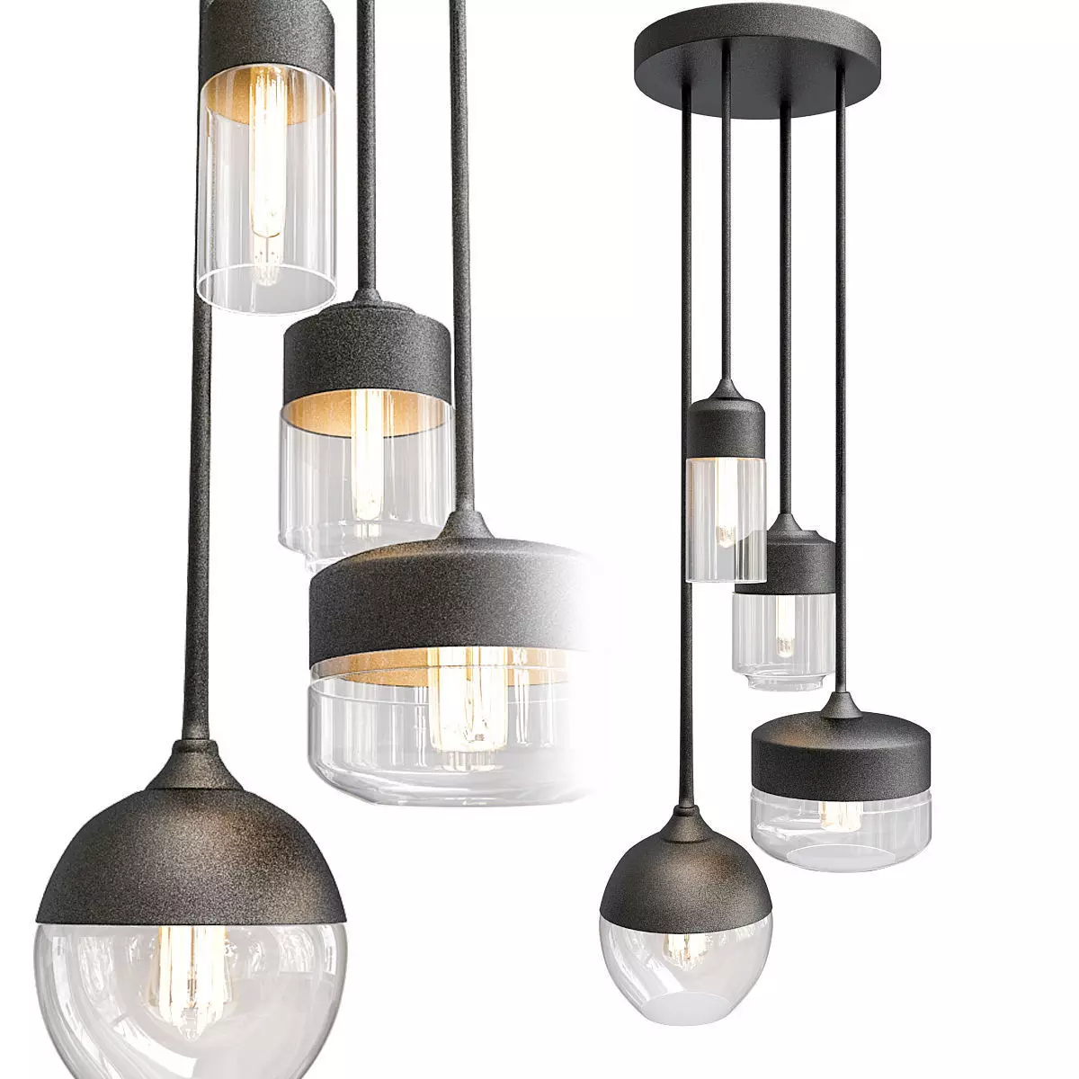 Untitled four hanging lights with glass bulbs 3D model_0