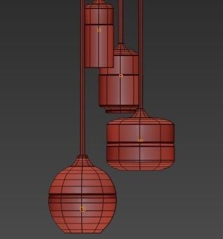 Untitled four hanging lights with glass bulbs 3D model_2