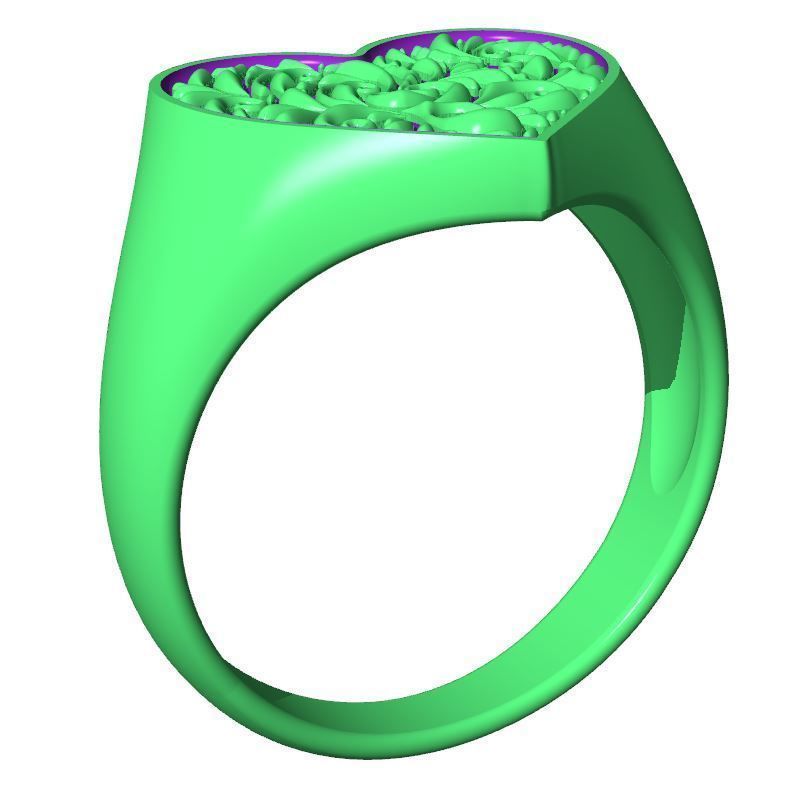 Valentines day heart signet ring with ornament 3D print model_15