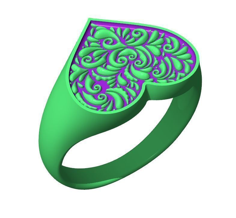 Valentines day heart signet ring with ornament 3D print model_19