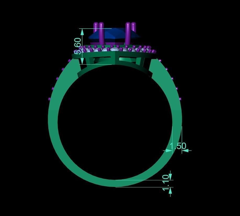 emerald pear 12mm ring 3D print model_3