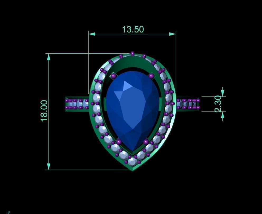 emerald pear 12mm ring 3D print model_2