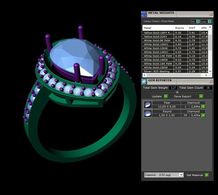 emerald pear 12mm ring 3D print model_4