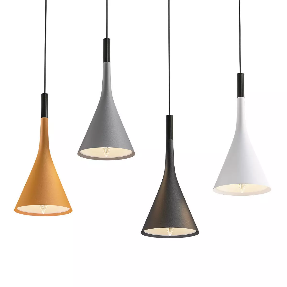 Coppe four different colored pendant lights hanging 3D model_0