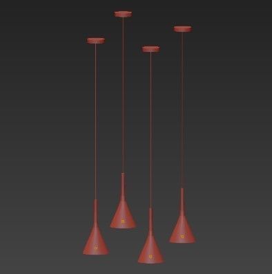 Coppe four different colored pendant lights hanging 3D model_4