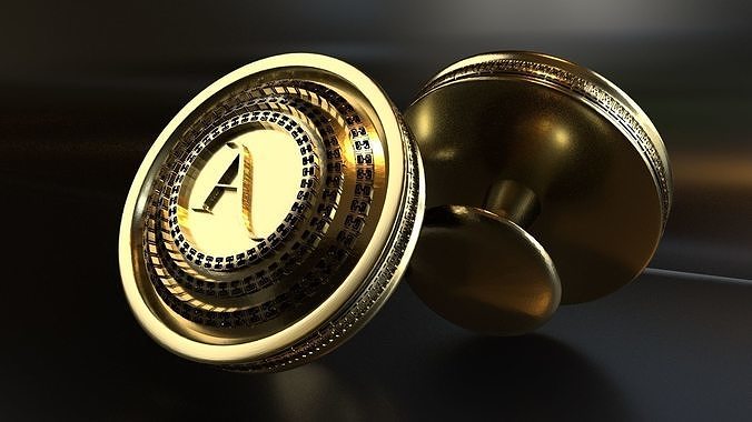 Luxury Cufflink with alphabet A 3D print model