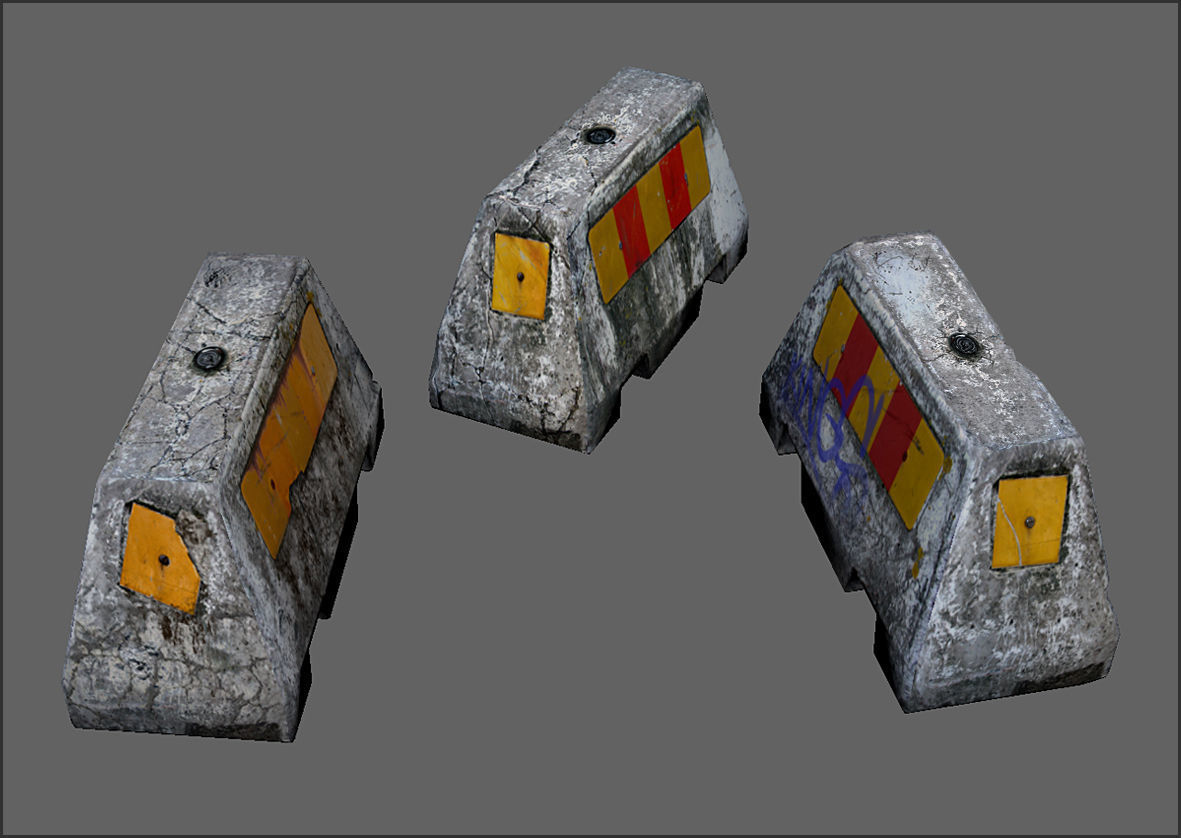 Concrete road block barrier pack Low-poly 3D model_2