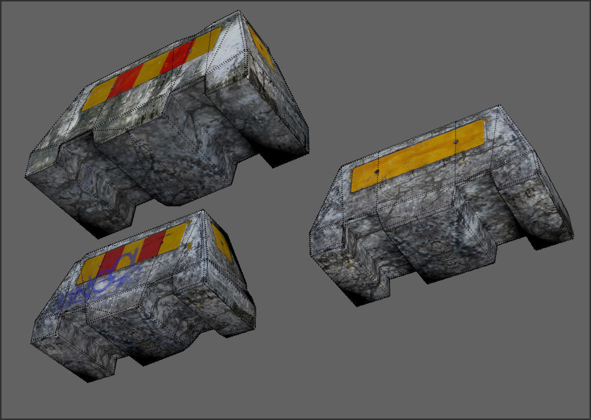 Concrete road block barrier pack Low-poly 3D model_3