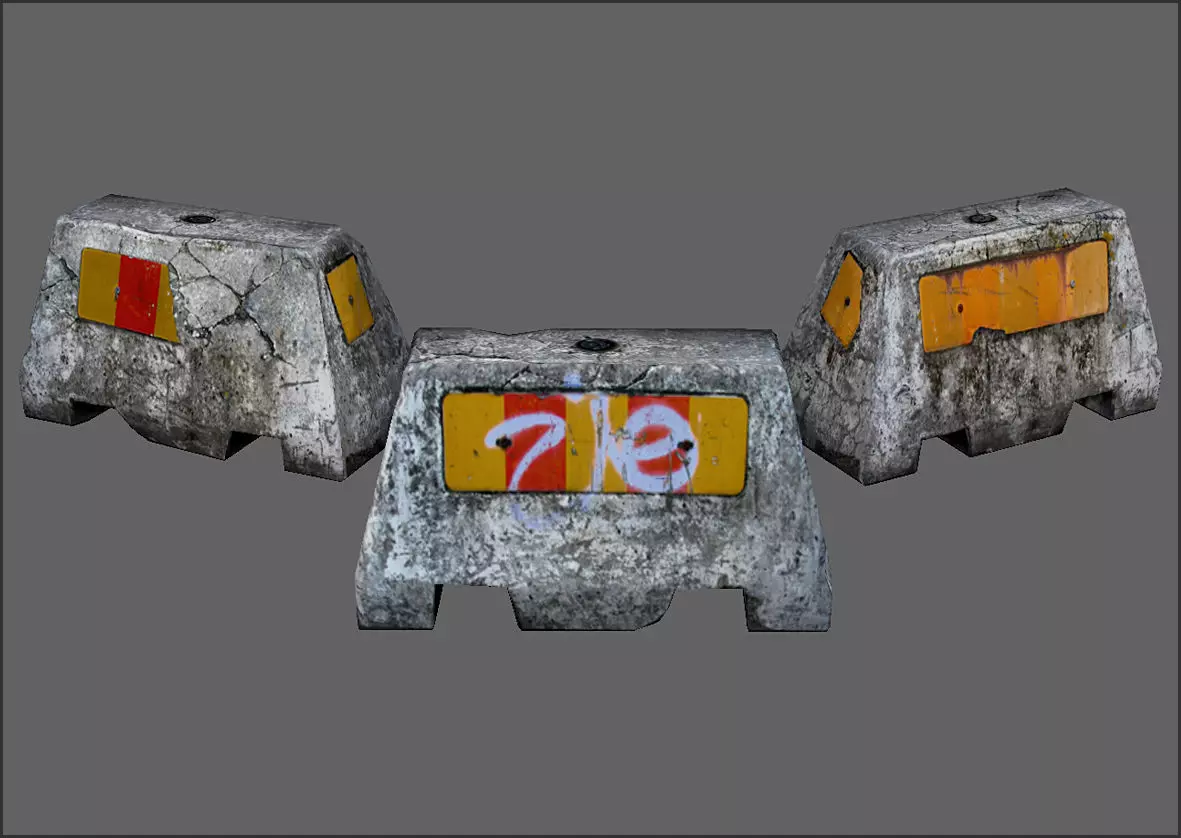 Concrete road block barrier pack Low-poly 3D model_0