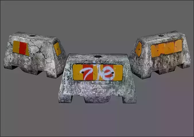 Concrete road block barrier pack Low-poly 3D model