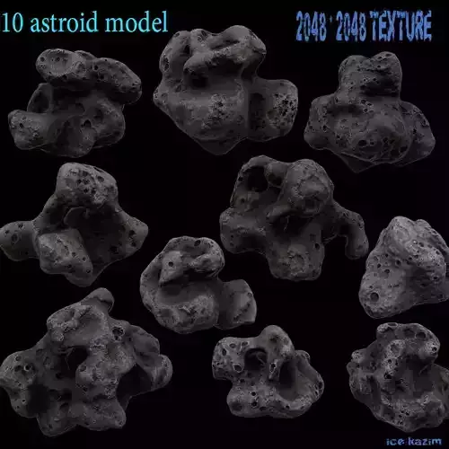 astroid set 2 rock with holes in it Low-poly 3D model