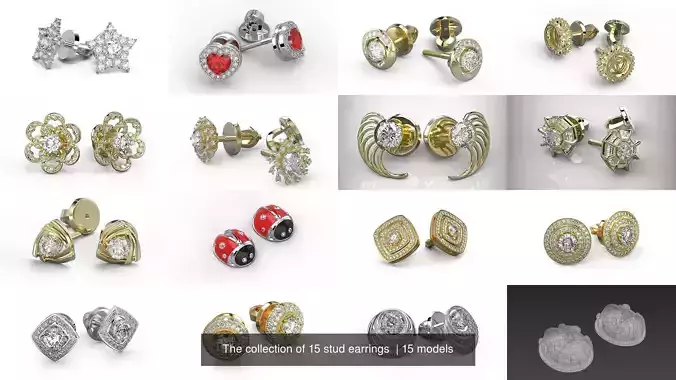 The collection of 15 stud earrings  
