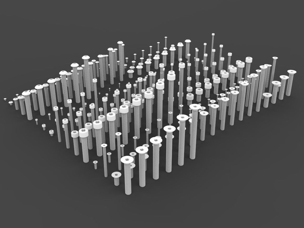 ISO Metric Hex Screws Kitbash 3D model_8