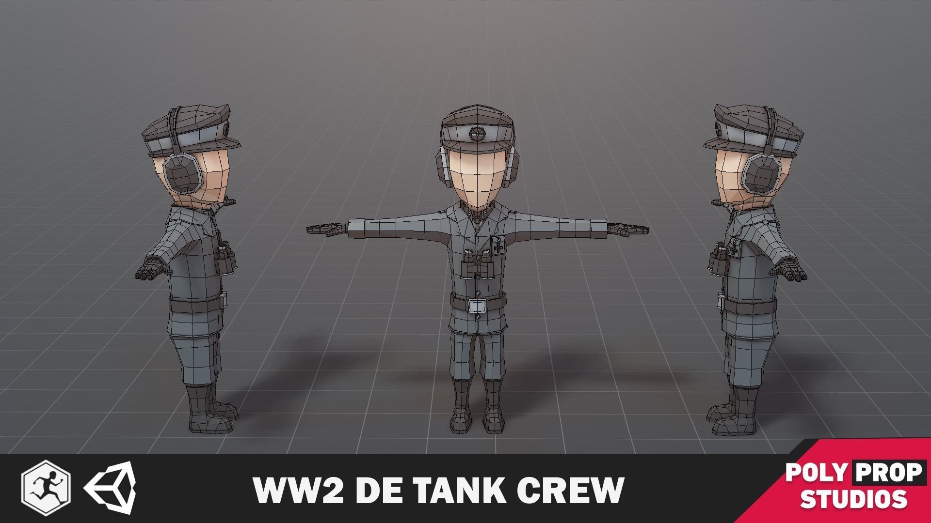 WW2 DE Tank Crew Low-poly 3D model_7