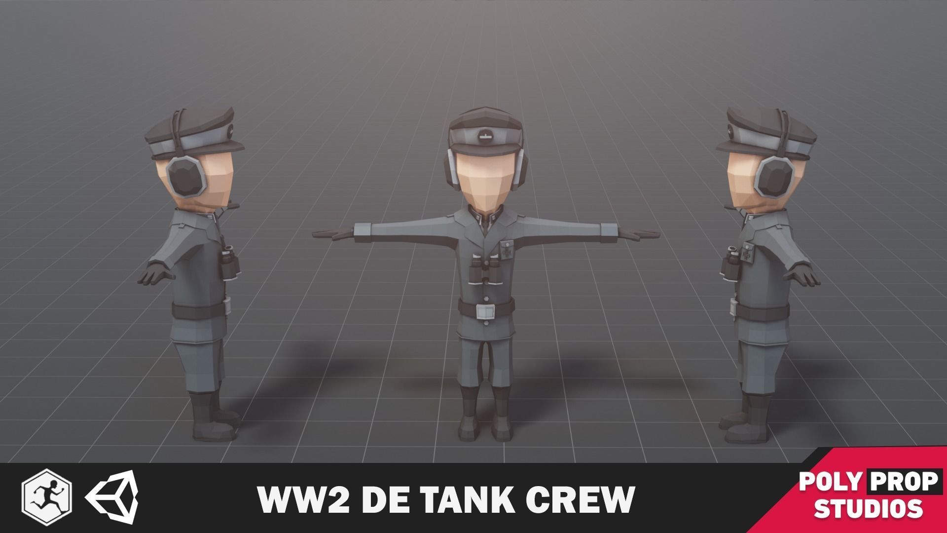WW2 DE Tank Crew Low-poly 3D model_2