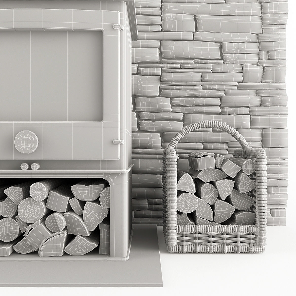 Fireplace and Accessories Stone wall 3D model_6
