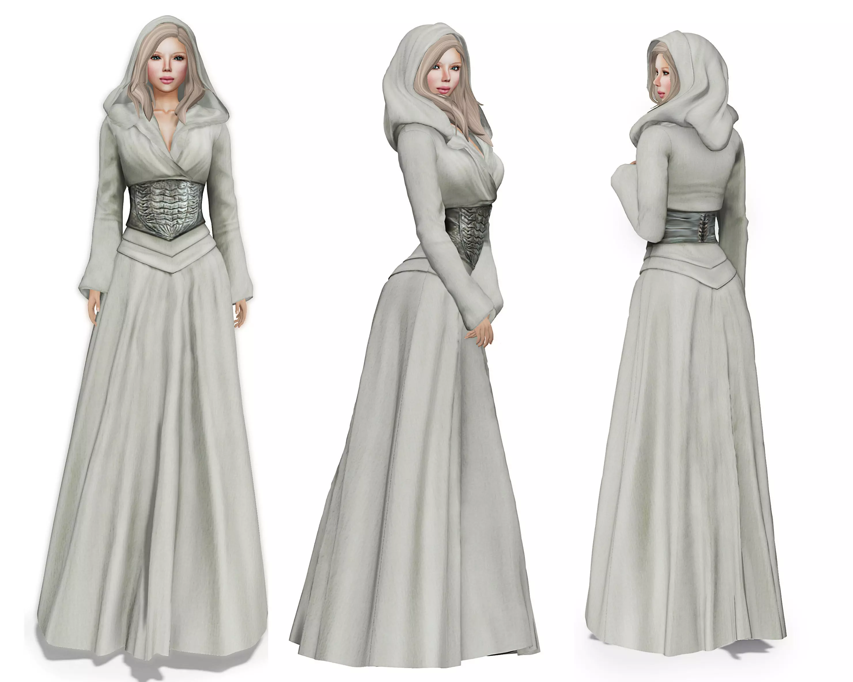 Stahma Hooded Gown With Hair  Low-poly 3D model_0