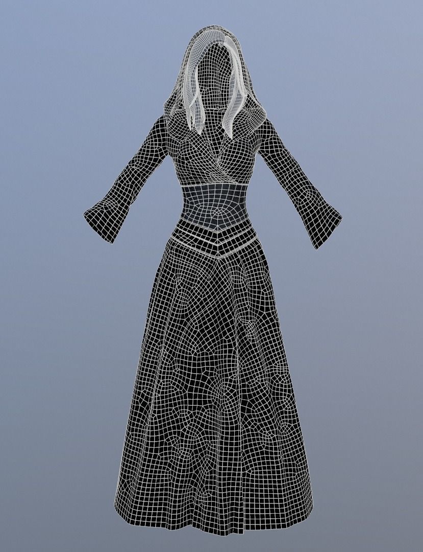 Stahma Hooded Gown With Hair  Low-poly 3D model_4