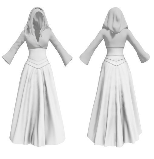 Stahma Hooded Gown With Hair  Low-poly 3D model_3