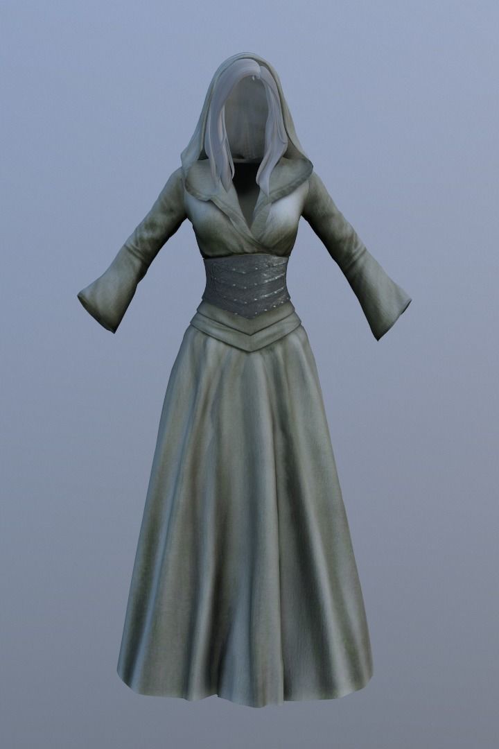 Stahma Hooded Gown With Hair  Low-poly 3D model_2