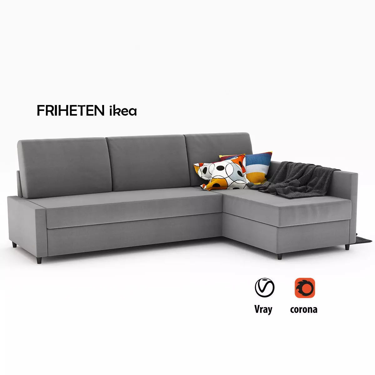 FRIHETEN sectional sofa with blanket 3D model
