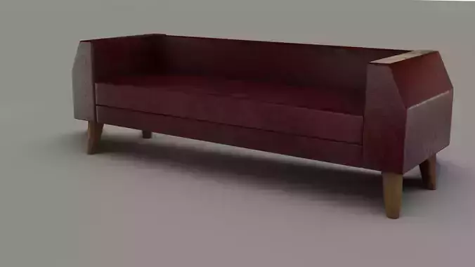 Sofa 3D model leather with wooden legs