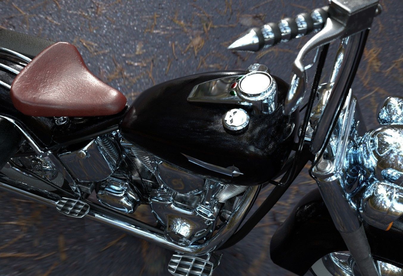 Custom Motorcycle Low-poly 3D model_10