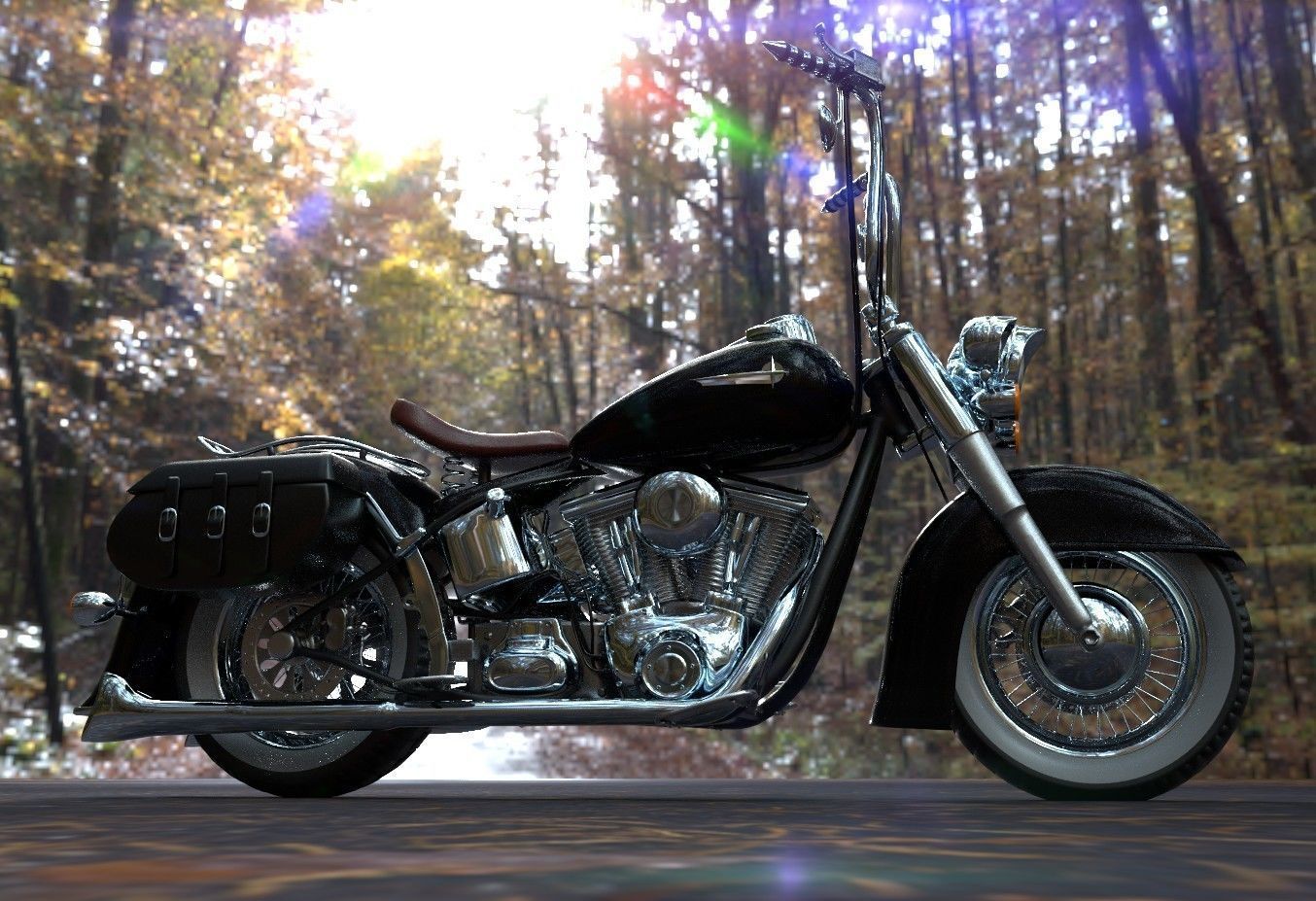 Custom Motorcycle Low-poly 3D model_5