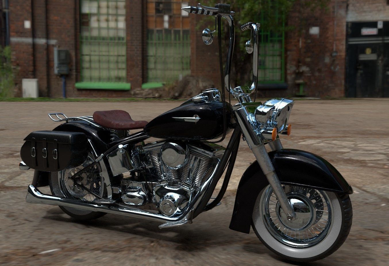 Custom Motorcycle Low-poly 3D model_6