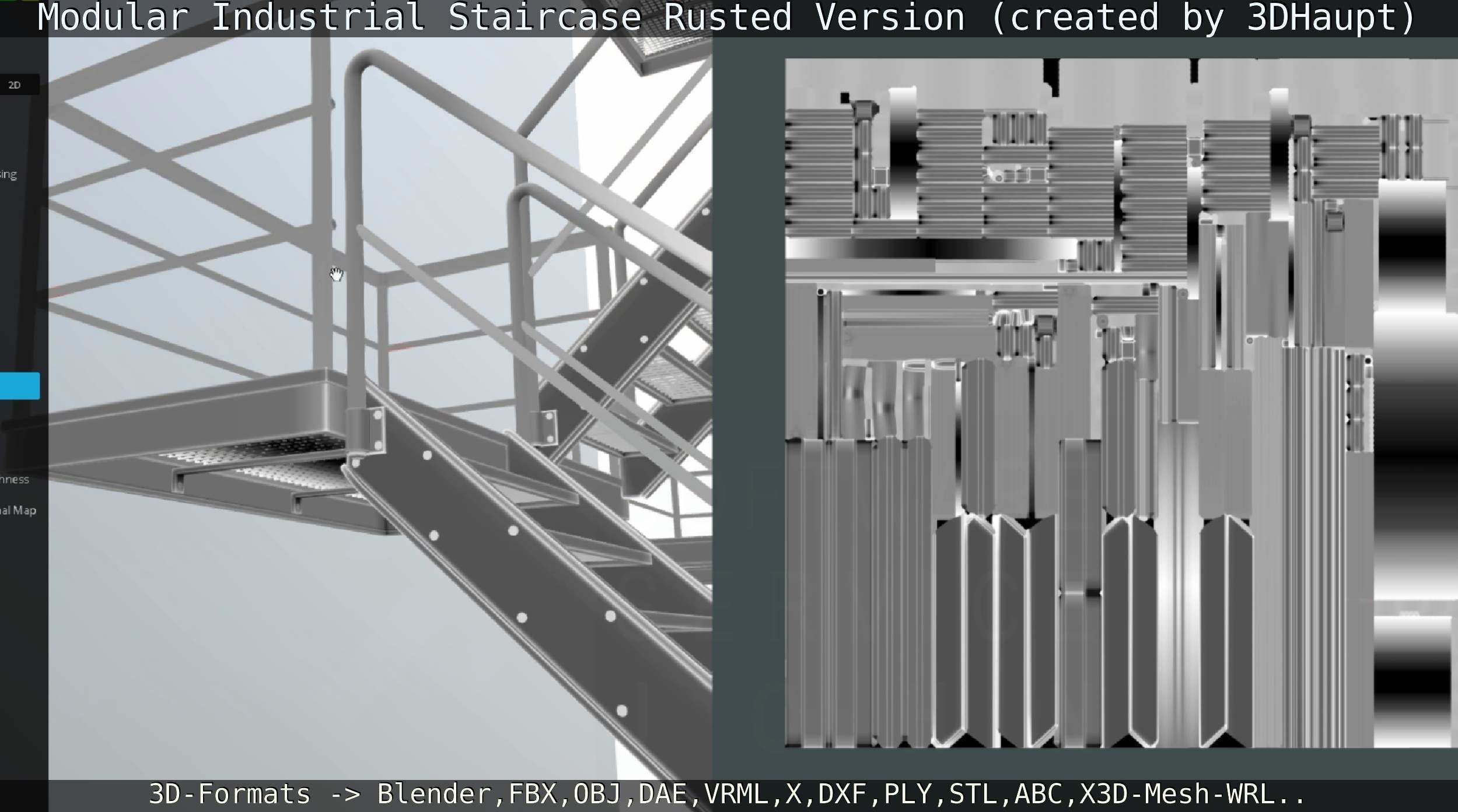 Modular Industrial Staircase Rusted Version - High-Poly 3D model_114