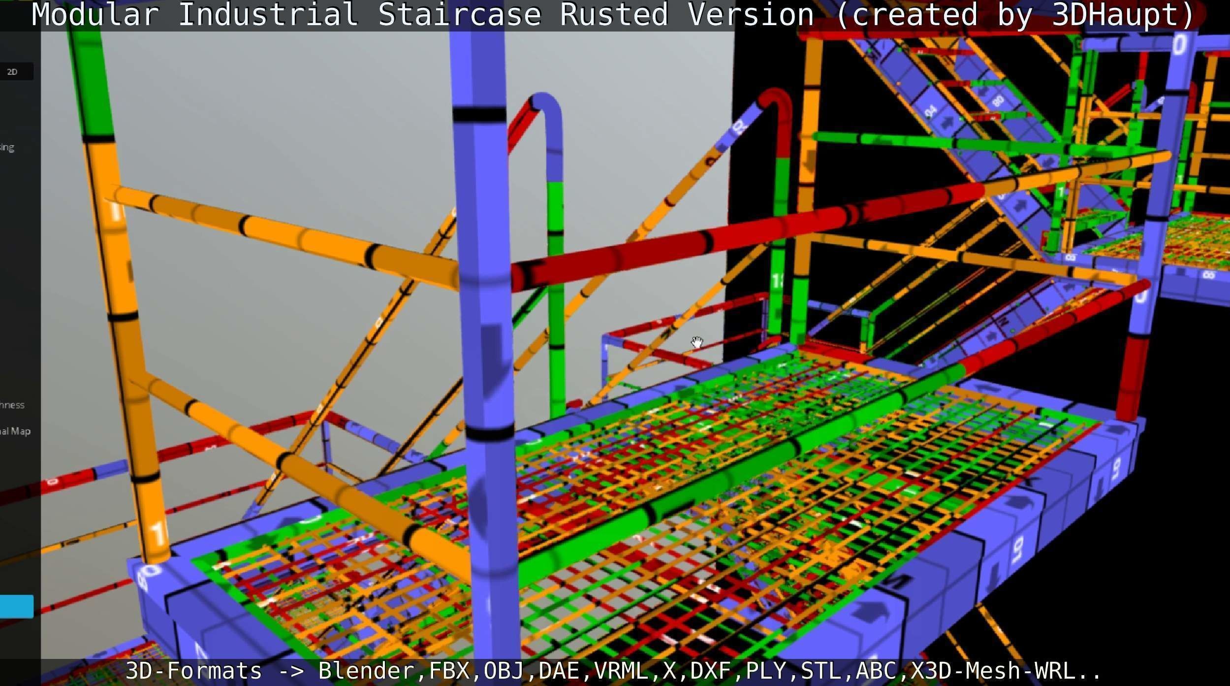 Modular Industrial Staircase Rusted Version - High-Poly 3D model_135
