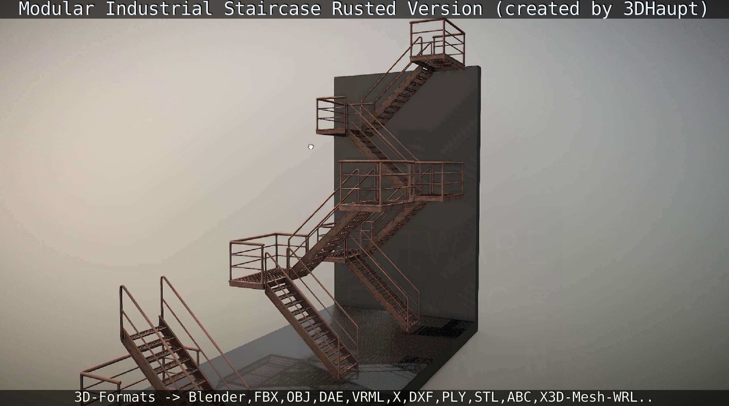 Modular Industrial Staircase Rusted Version - High-Poly 3D model_143