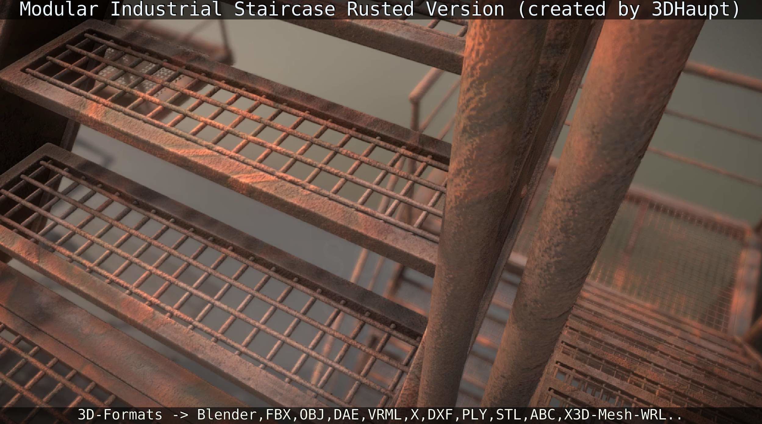 Modular Industrial Staircase Rusted Version - High-Poly 3D model_44