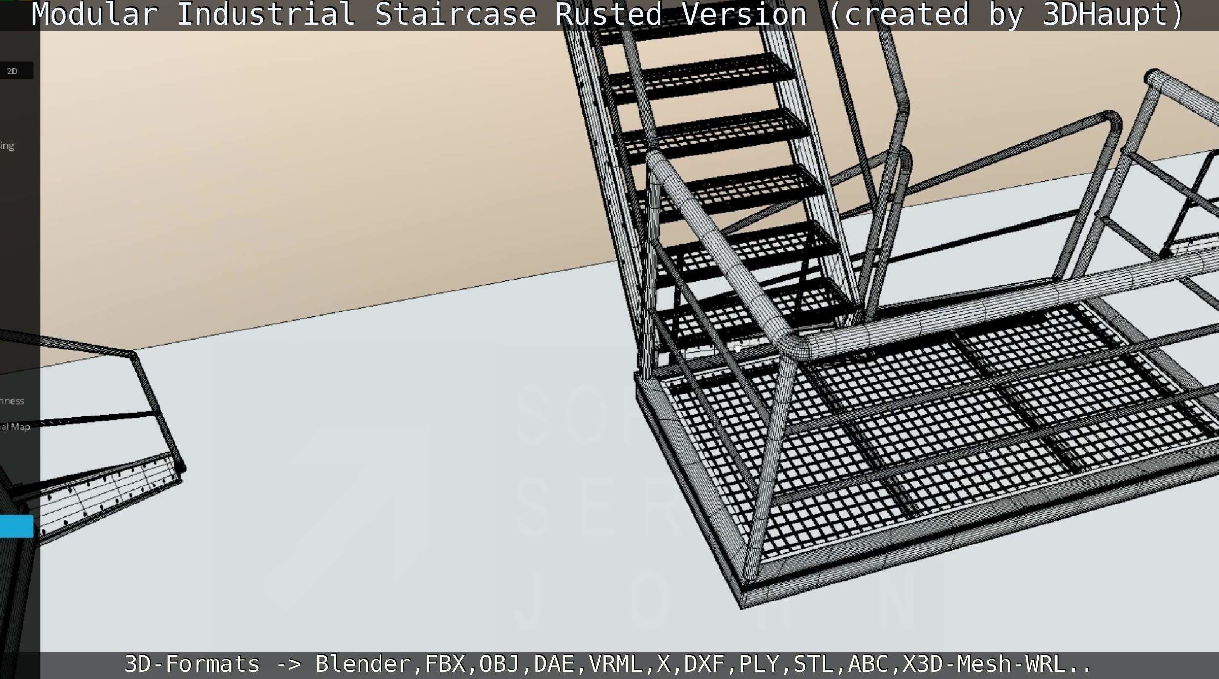 Modular Industrial Staircase Rusted Version - High-Poly 3D model_130