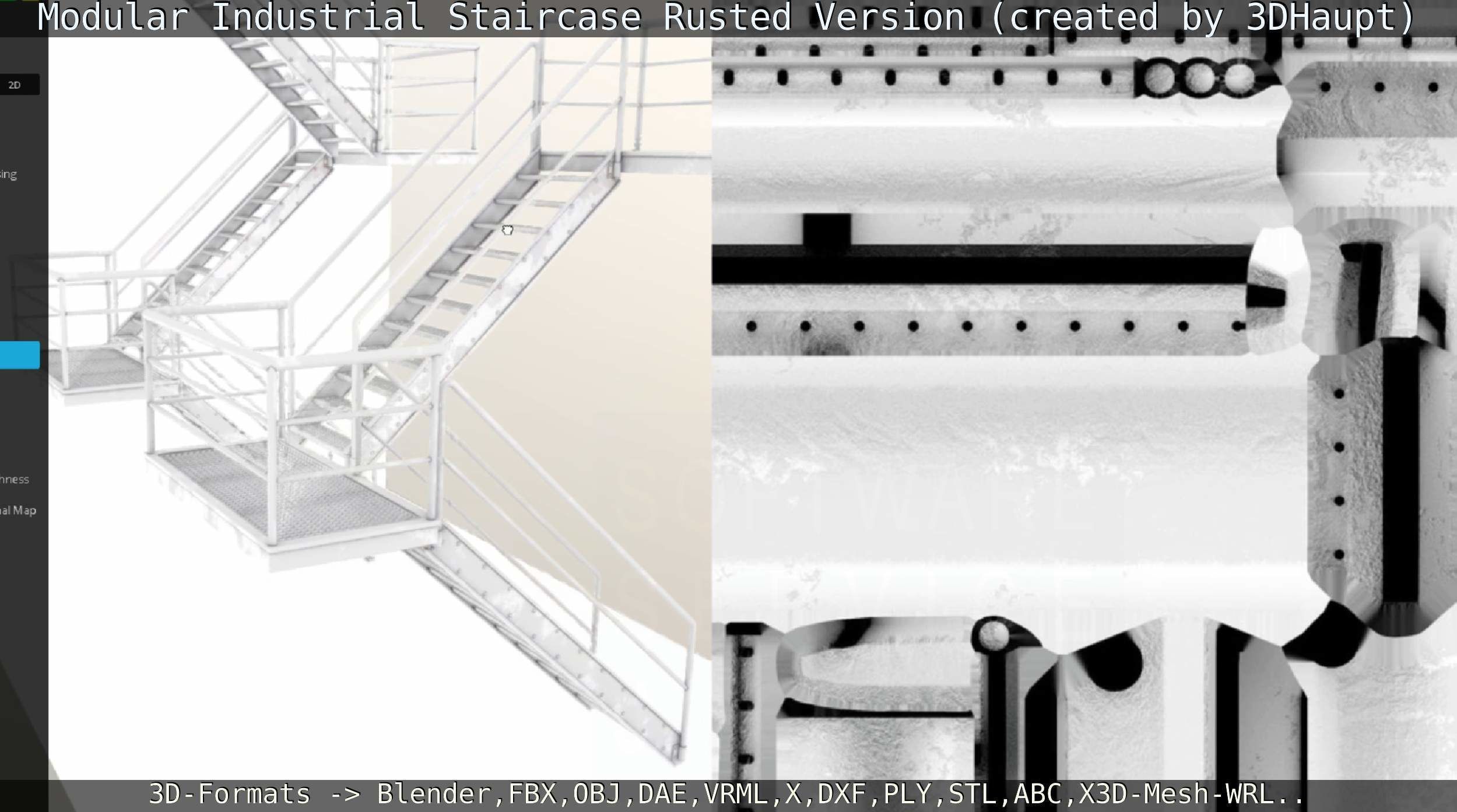 Modular Industrial Staircase Rusted Version - High-Poly 3D model_90