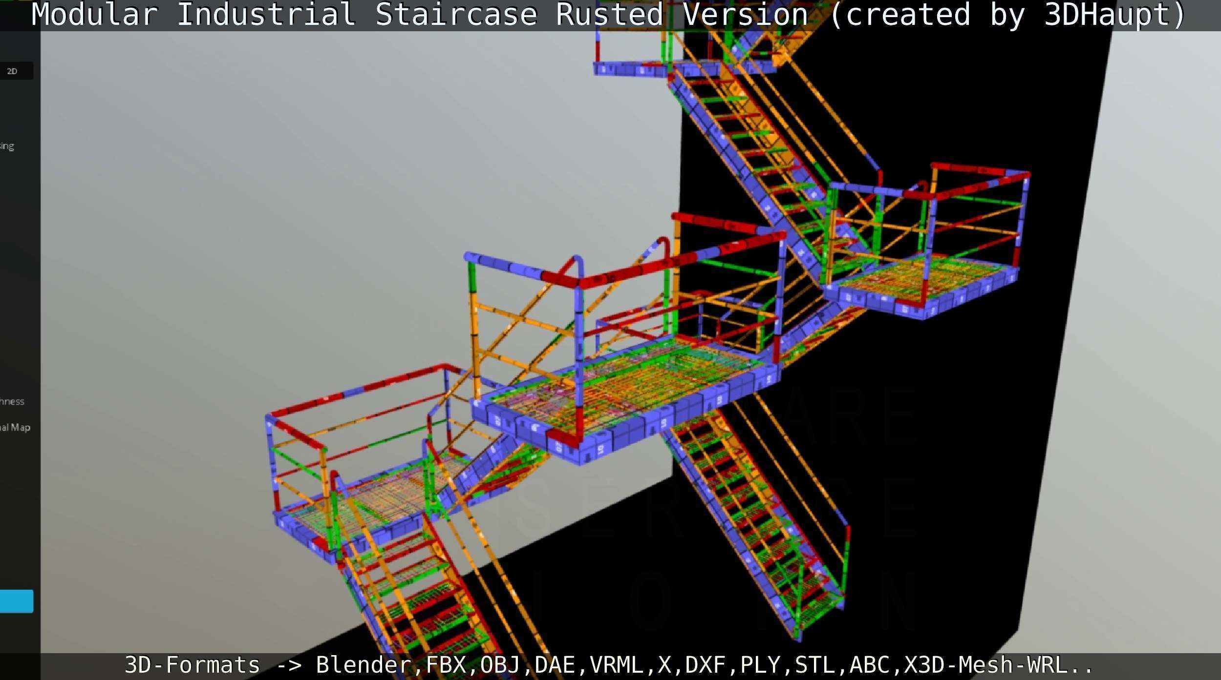 Modular Industrial Staircase Rusted Version - High-Poly 3D model_137